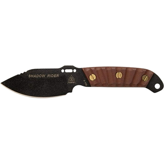 TOPS Knives Shadow Rider Fixed Blade Knife 3.25" Drop Point 1095 Black Traction Blade Canvas Micarta Handle Tan
