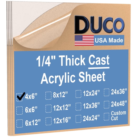 Duco USA-Made Clear Cast Acrylic Sheet 1/4 Inch Thick 4" x 6" - 4 Pack of Transparent Plexiglass Sheet - Lightweight Acrylic Board for Window Replacements, Displays, Signs, and More