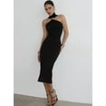 thumbnail image 4 of Women Halter High Neck Maxi Dress Sleeveless Back Slit Elegant Party Cocktail Wedding Guest Formal Long Dresses Black L, 4 of 8