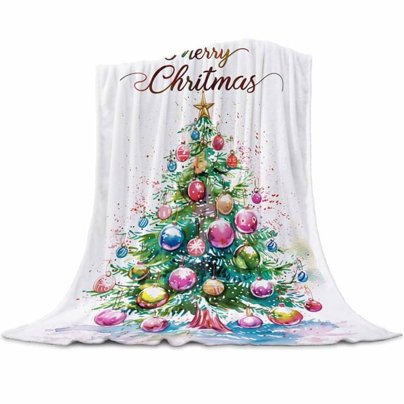 Merry Christmas Flannel Blanket for Bed,Travel and Camping, Xmas Tree Colorful Ball Winter Scenery Super Soft Cozy Blanket for All Seasons 40"x50"