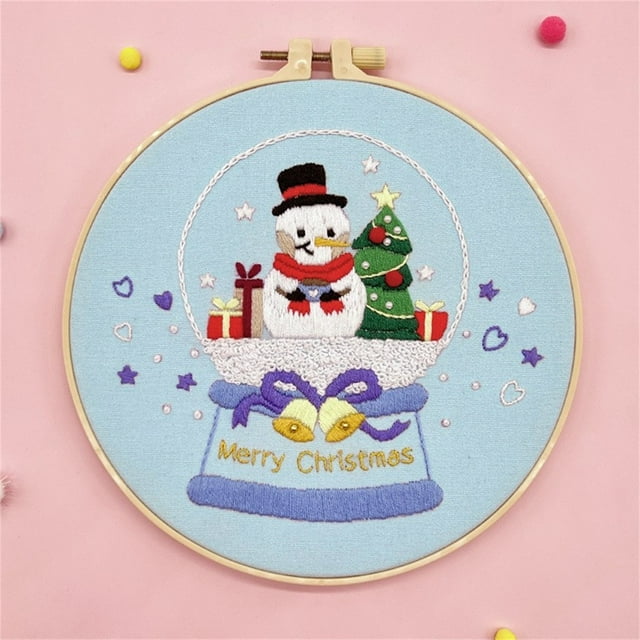 WLOELOEW Beginner Embroidery Kit For Diy Hand Sewing Cotton Fabric And Thread Set With Hoop Canvas Size 12X12 Inches Color C Starter Craft C