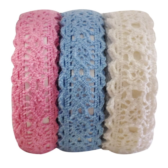 Wrapables Ruban Décoratif en Dentelle (Rose, Bleu, Blanc), 200cm L x 15mm L (Ensemble de 3)