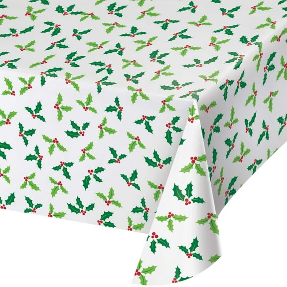Christmas Holly All Over Print Plastic Tablecloth