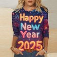 thumbnail image 2 of VEKDONE 2025 Bonne Année Tuniques à Manches 3/4 pour Femmes Mode Imprimé Grande Taille Blouse de Fête Décontractée Col Rond Extérieur Multicolore XXXXXL, 2 of 5