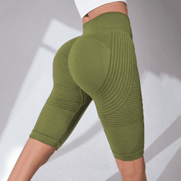 Women's Textured Compression Fitness Pants, High Waisted Tummy Control Workout Shorts, Seamless Hip Lifting Yoga Pants with Peach Booty Enhancement, Gym Exercise Apparel Green L
