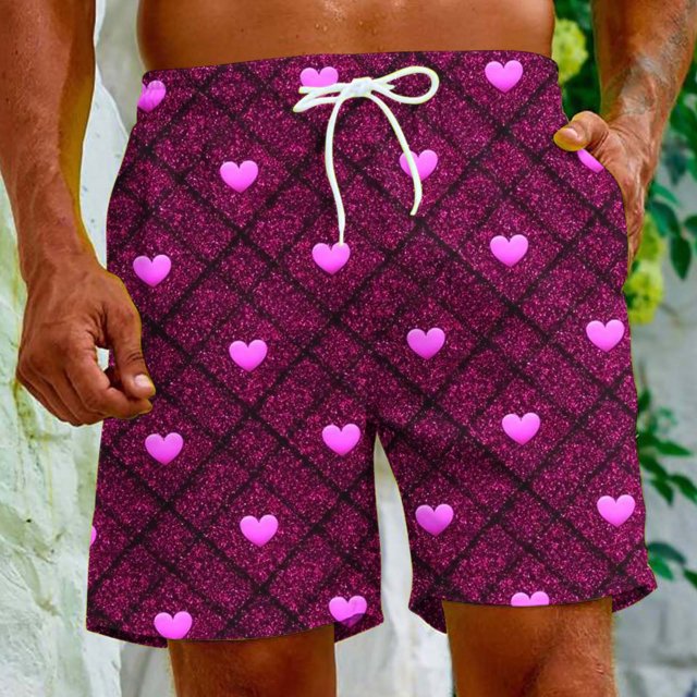 LSLJS Short Décontracté pour Hommes avec Cordon de Serrage, Imprimé Amour de la Saint-Valentin, Cadeaux pour Hommes