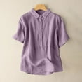thumbnail image 2 of Sentmoon Plus Size Tops Summer Collar Relaxed Linen T-Shirts with Button Solid Color Short Sleeve 90s Outfits for Women Lightweight for Beach Vacation XL, 2 of 6