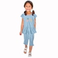 thumbnail image 2 of Piuwrlz Kids Outfit Set for Girls Summer Short Sets Printed Round Neck Tight T-Shirt and Shorts Set Light Blue Size 2 Years, 2 of 6