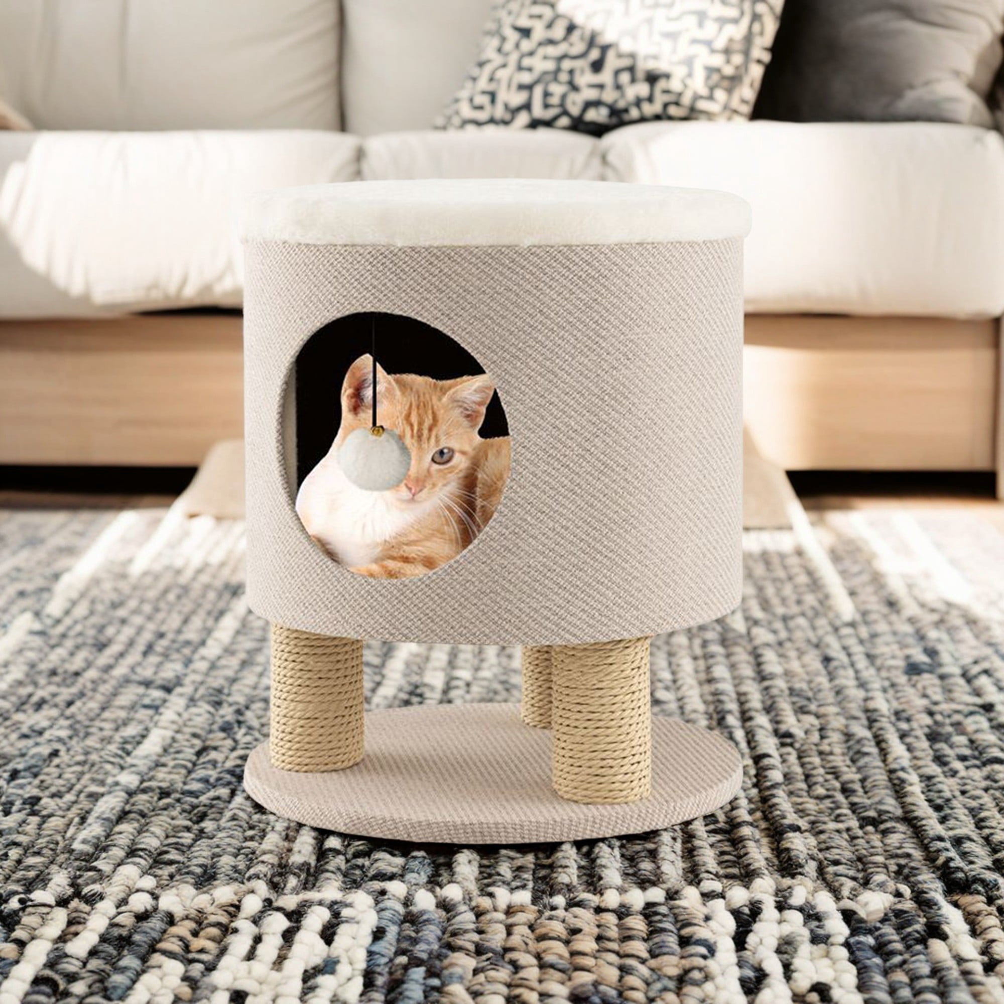 Pefilos 18" 3-in-1 Cat Cave Bed, Cat House for Indoor Cats, Cat Condo Modern Cat Nest Cute Prevents Furniture Damage Cat Shelter, Beige