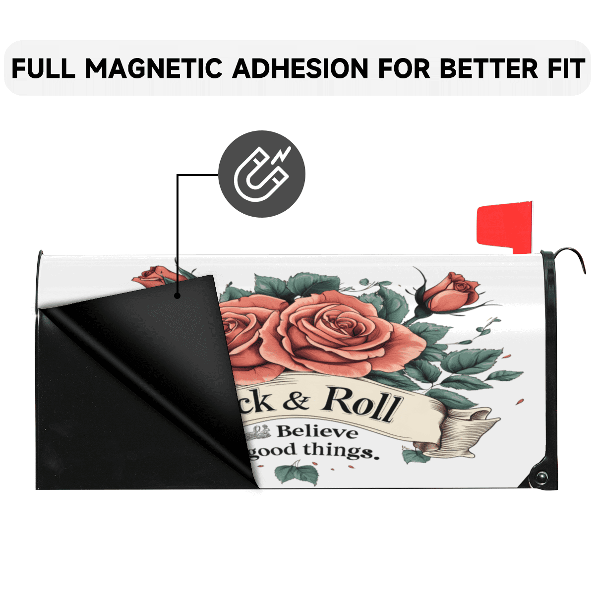 Magnetic Mailbox Cover Rose Rock and Roll, All-Weather PVC, Full Magnetic Backing for Quick Setup, Fits Standard 18 x 21 Inch and Large Mailboxes