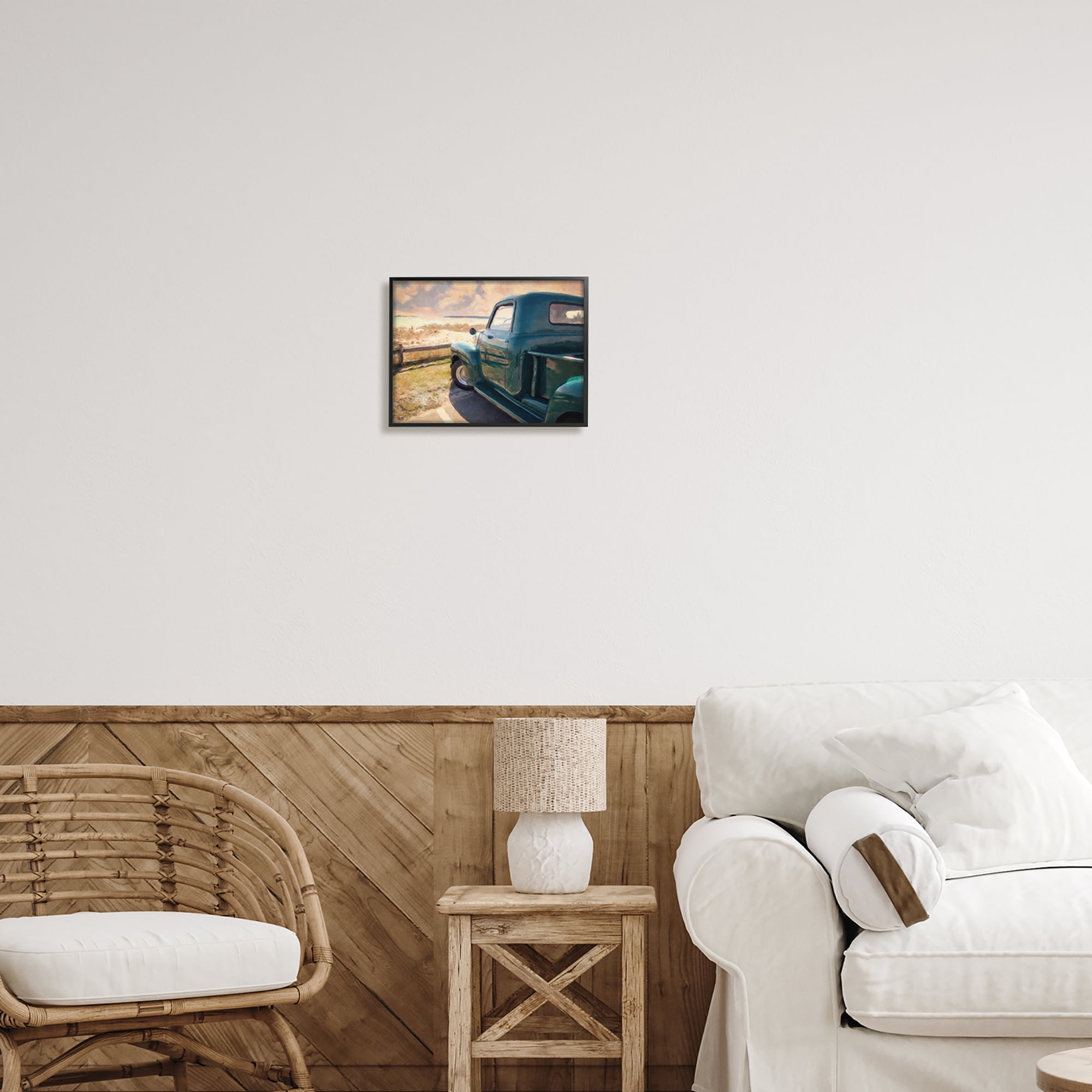 Stupell Industries Country Pickup Landscape Transportation Painting Black Framed Art Print Wall Art, 14 x 11