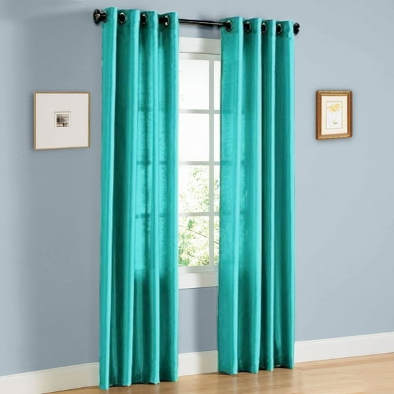 1 Panel faux silk curtain drapes with grommet 55" width by 95" Long curtain panels for any bedroom or patio door-non blackout semisheer panels Mira solid Color teal