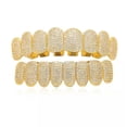 thumbnail image 3 of QQTDFG 14K Gold Plated CZ Teeth Grillz Hip Hop Top Bottom Mouth Silver Grill Set Custom-Style J-Silver-Bottom, 3 of 9