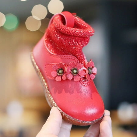 

DancePeanut Kids Flower Hook & Loop Casual Shoes For Autumn Winter Children Girls Patchwork Non-slip Strap Flat Shoes Size 21-30