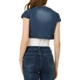 thumbnail image 3 of INSPIRE CHIC Womens Casual Crop Denim Cardigan Cap Sleeve Jean Jacket Shrug L Blue, 3 of 7