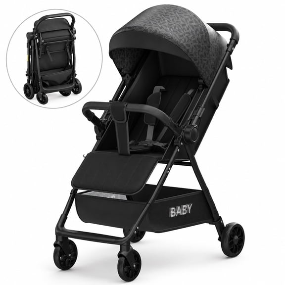 Wonderstone Quick Fold Baby Stroller, Compact and Lightweight Design for travel convenience, Black