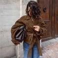 thumbnail image 3 of ScarletteEmmy Women’s Faux Suede Belted Jacket, Lapel Blazer Coat, Soft Matte Outerwear, Fashion Fall Casual Streetwear, Slim Fit Wrap Design, 3 of 10