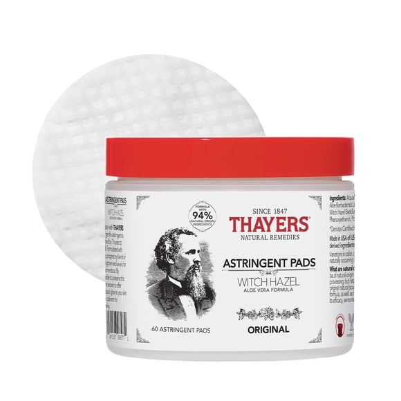 Almohadillas astringentes THAYERS Original Witch Hazel con aloe, 60 unidades