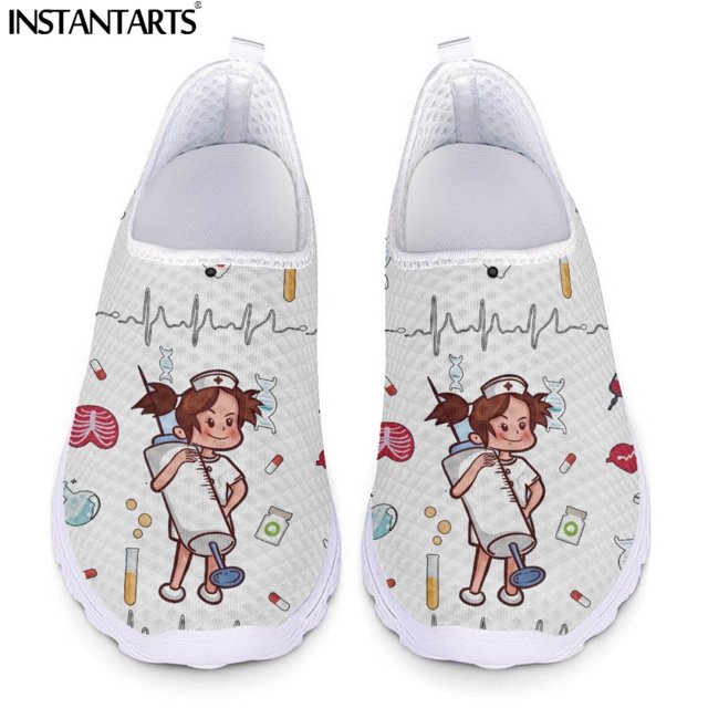 Medical Injection Pattern Women Breathable Mesh Flat for Nurse Walking Sneaker Beach Loafers Ladies Walk Shoes