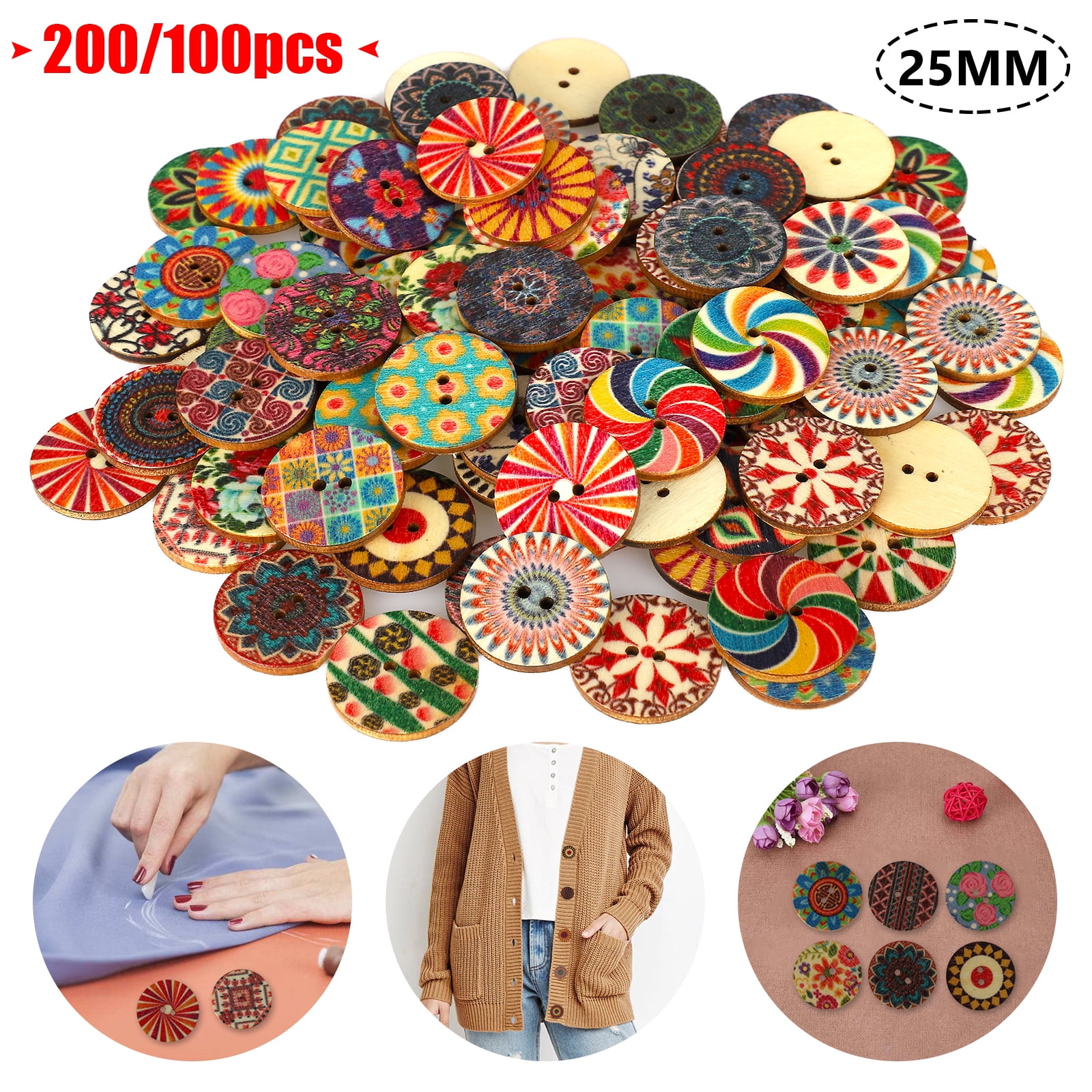 Colored Drawing Colorful Butterfly Wood Buttons For Sewing DIY Craft 100pcs