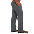 thumbnail image 4 of Elainilye Fashion Mens Pants Cotton Linen Pants Plain Print Casual Elastic Waistband Pants Pocket Panel Trousers Pants,Gray, 4 of 6