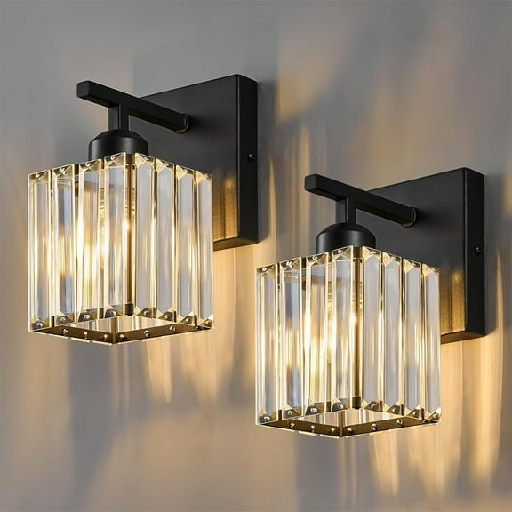 Modern Wall Sconce Set of Two Indoor Wall Lamp Black Wall Sconces Crystal Wall Light Bathroom Vanity Light Fixtures Wall Mounted Room Sconce Wall Lighting
