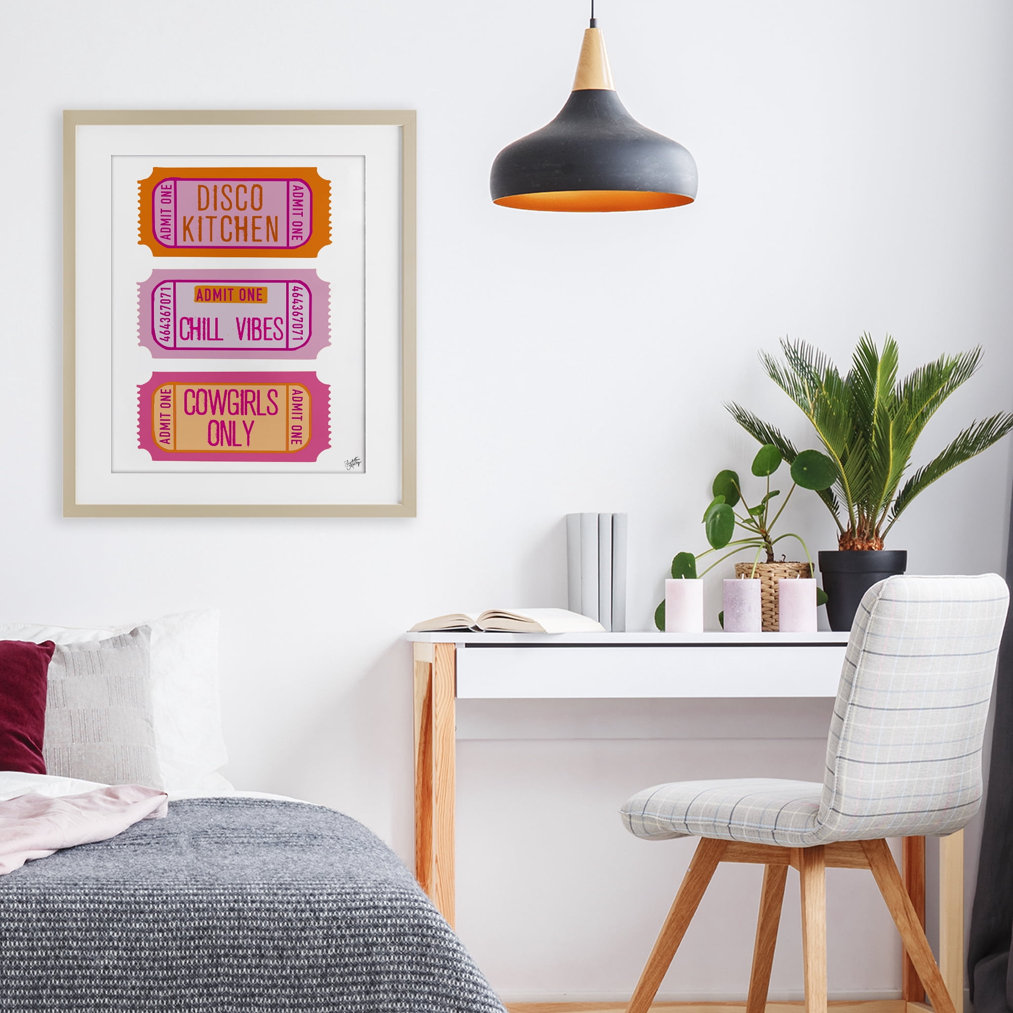 Stupell Industries Disco Cowgirl Ticket Phrases Birch Framed Print Under Glass, design by Elizabeth Medley