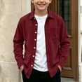thumbnail image 2 of Kaemgyyd Boys Fall Corduroy Shacket Jacket Long Sleeve Button down Collar Shirts Kids Solid Color Casual Clothes for School（Wine,6-7 Years）, 2 of 9