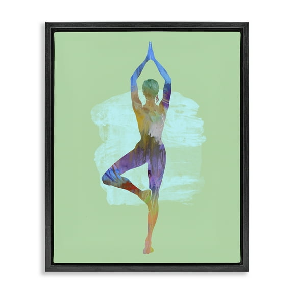 Stupell Industries Meditating Standing Pose Sports Painting Black Floater Framed Canvas Art Print Wall Art, 17 x 21