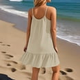 thumbnail image 4 of Women's Spaghetti Straps Ruffle Mini Dress Scoop Neck Sleeveless Babydoll Short Dress Flowy Summer Beach Dresses Khaki XL, 4 of 4