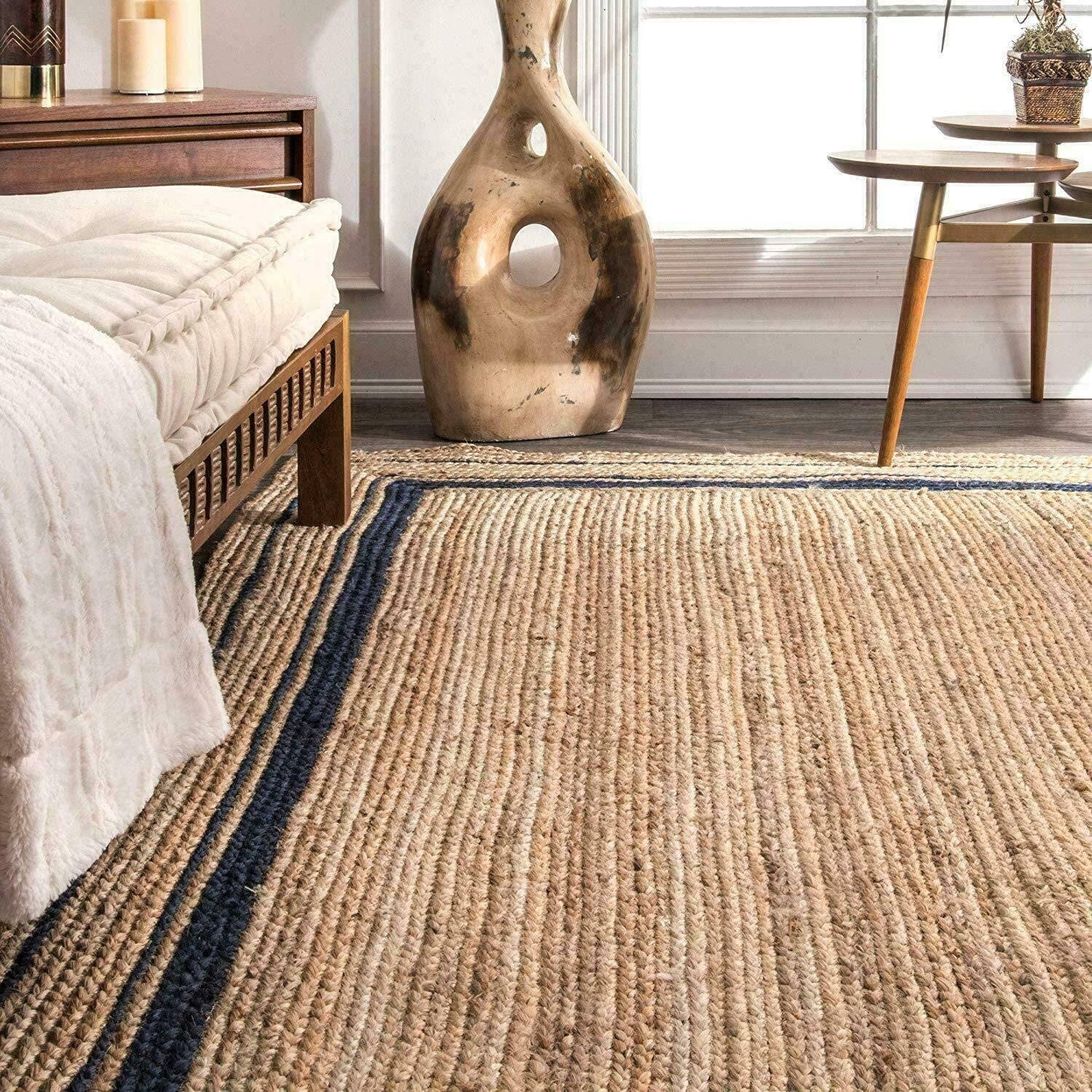 Agro Richer Black Border Beige Color Natural Jute Square Area Rugs for Living, Carpet for Kitchen outdoor & Indoor Rugs (2x2" Feet)