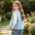 thumbnail image 2 of OGLCCG Girls Sherpa Fleece Vest Kids Full Zip Fuzzy Sleeveless Jacket with Pockets Lightweight Soft Warm Winter Coat(Light Blue,14-15 Years), 2 of 8