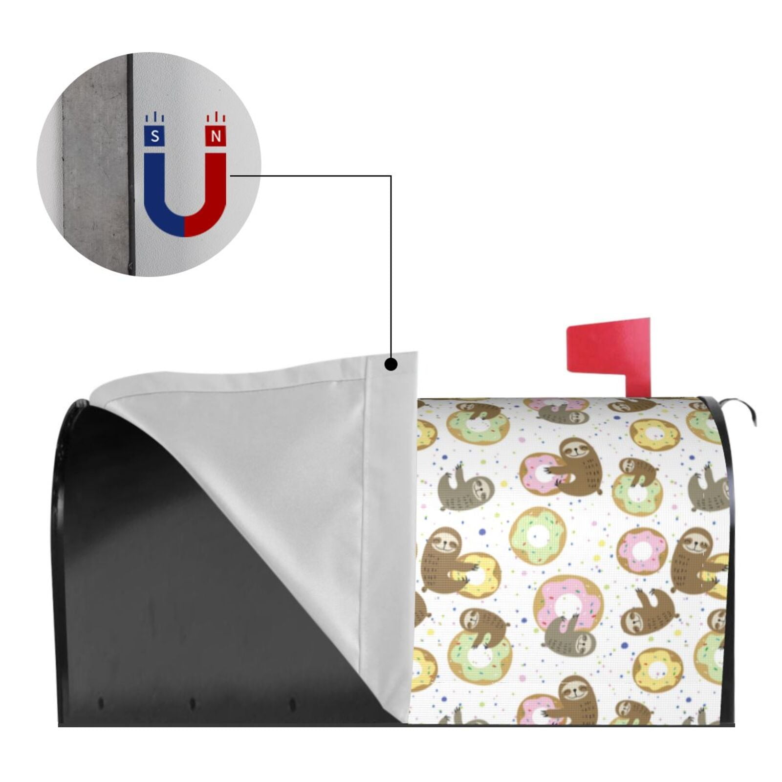 Hirioo Donut Sloth for Magnetic, Waterproof Mailbox Cover,Perfect for Fall, Winter, Spring, and Summer Outdoor Decor-25.5x21 in