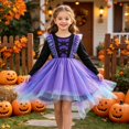 thumbnail image 2 of Ruyang Girls Halloween Dress Skeleton Print Long Sleeve Tulle Dress Crew Neck Irregular Hem Dress Up Outfit for Holiday Party, 2 of 4