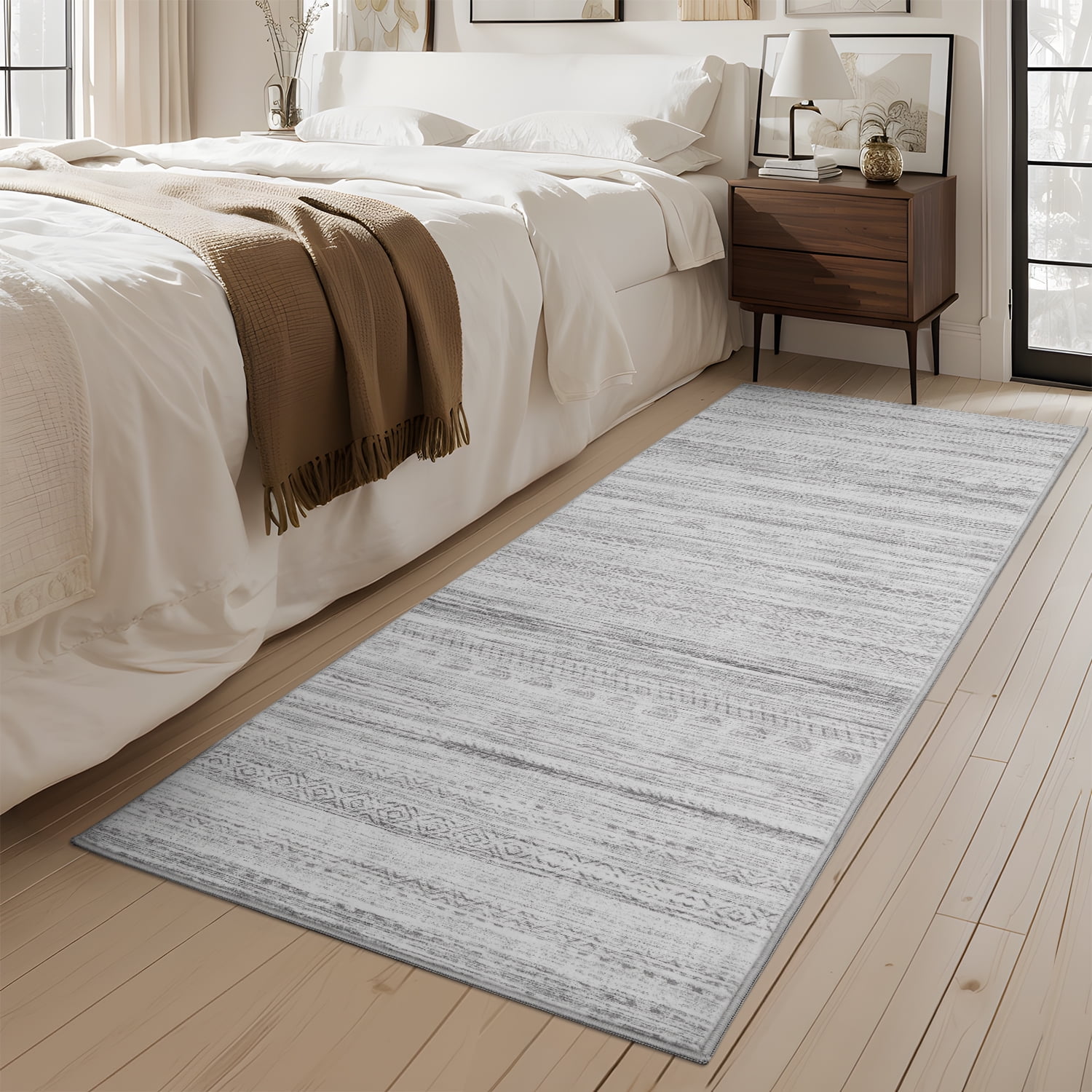VUNATE 2'x6' Boho Runner Rug Machine Washable Rug Modern Moroccan Soft Carpet Neutral Geometric Distressed Non-Slip Rubber Backing Hallway Runner Rug for Kitchen Entryway Bedroom Laundry Room Gray