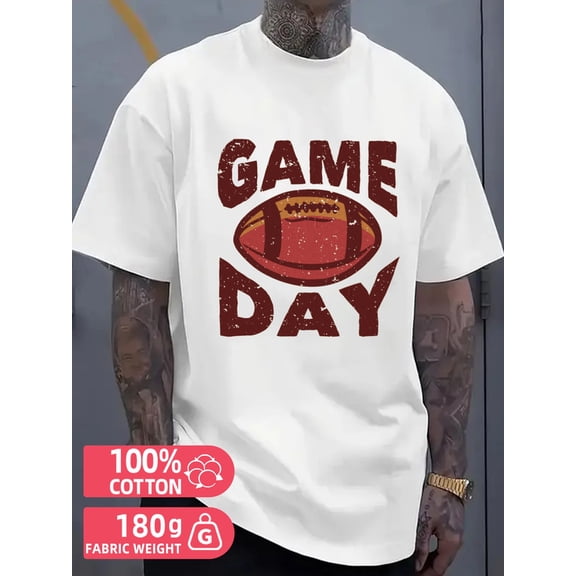 Game Day Tee men white 180G 100% Cotton Lightweight,perfect for casual wear,ideal for outdoor activities Fashion Unisex Shirt Printed tshirts Retro Unisex Shirt Graphic tshirts