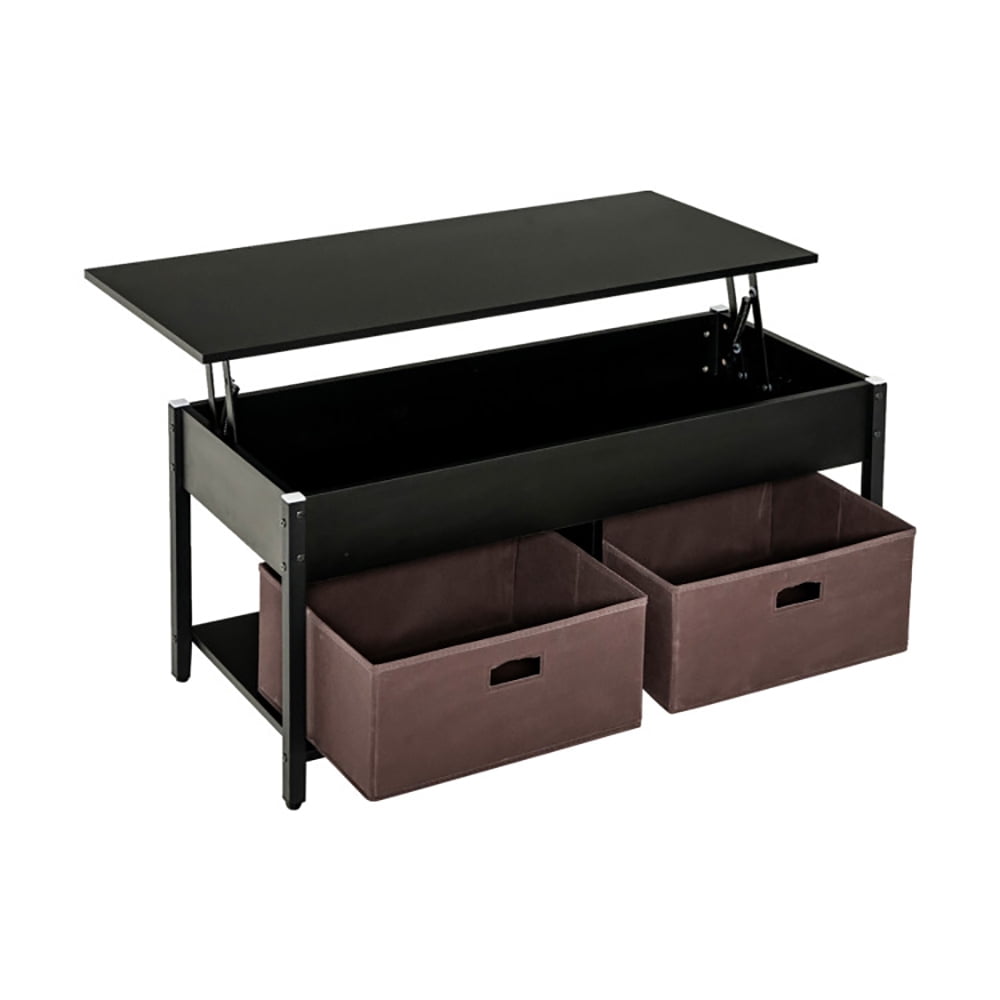 Finihen Rectangular Coffee Table, Lift Top Coffee Table, Central Table with Drawers and Hidden Compartment, for Living Room, Reception Room, Black