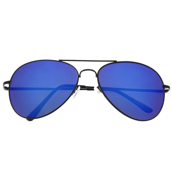 grinderPUNCH Aviator Colored Mirrored Lens Adult Sunglasses for Men Women - Black | Blue