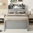thumbnail image 3 of Harper & Bright Designs Twin Size Platform Bed Frame with Trundle and 3 Drawers, Wooden LED Platform Bed W/Hidden Storage Headboard & USB Port, Gray, 3 of 18