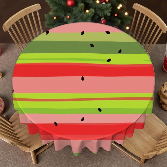 RKSupls Round Tablecloth - Watermelon Stripe Microfiber Table Cover - Soft, Stain Resistant & Washable Decor for Wedding, Party, Holiday, Home Dining, 60x60inch