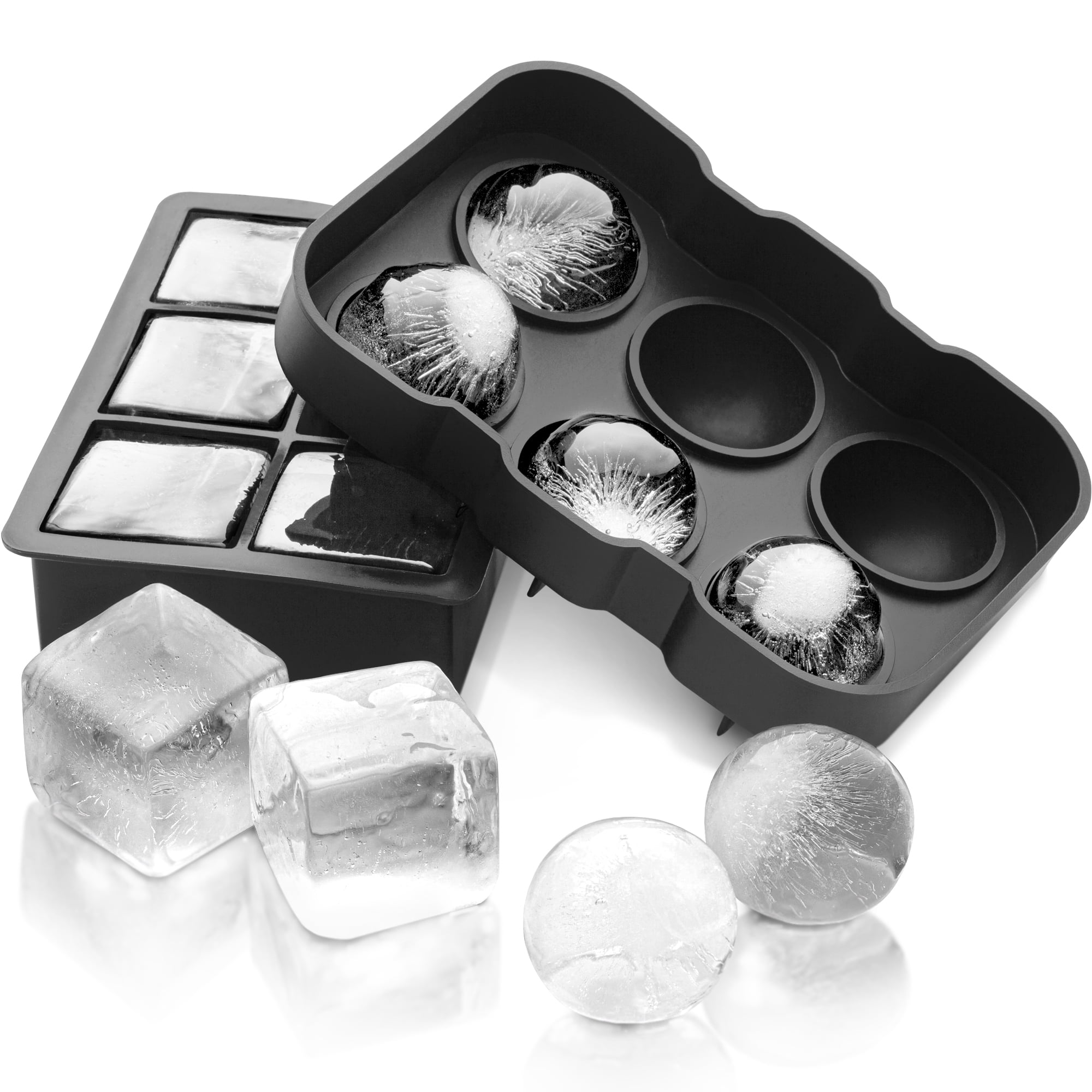 Set of 2 Ice Cube Mold Trays Silicone Sphere Whiskey Ice Ball & Large