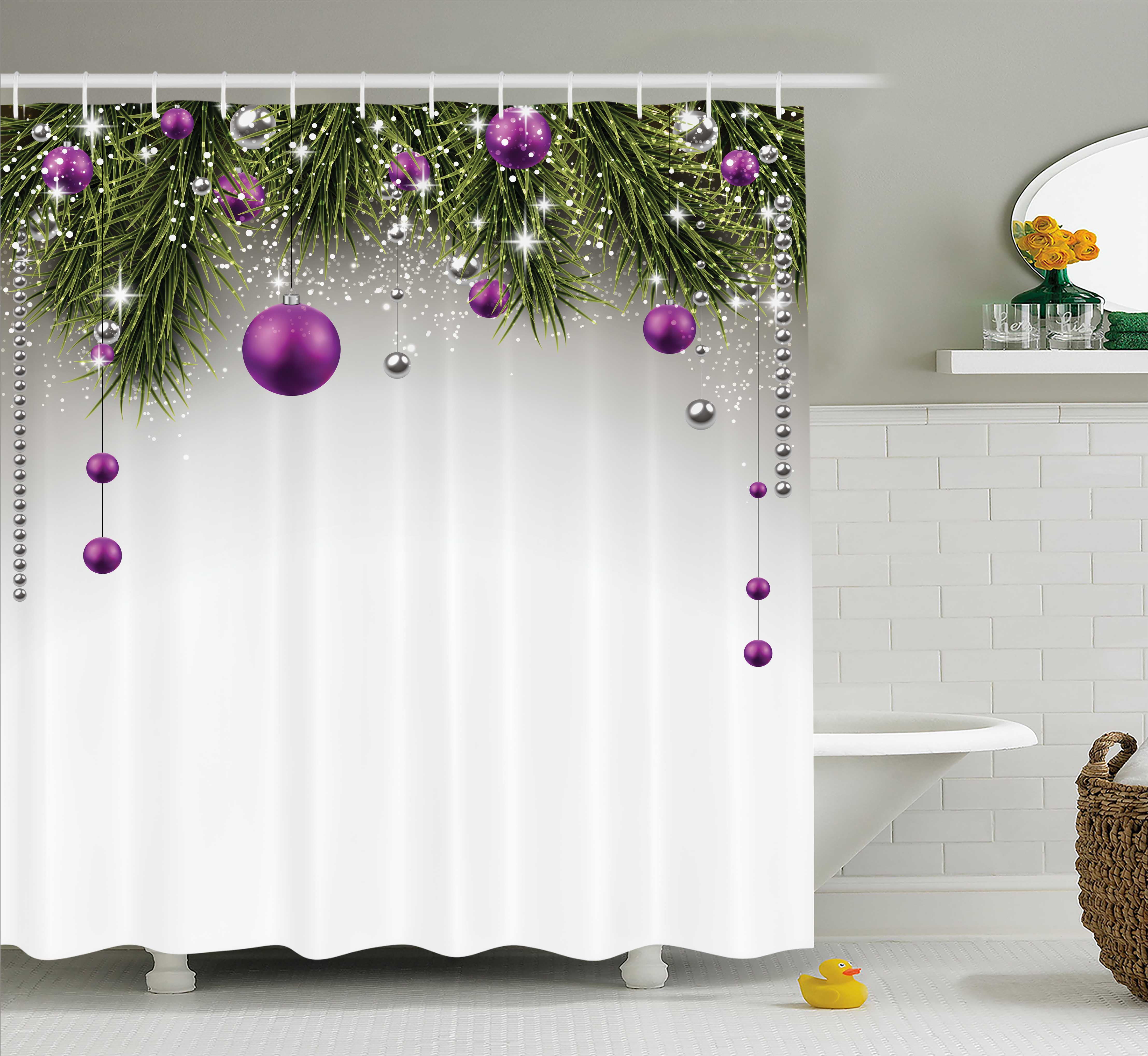 Christmas Decorations Shower Curtain Set, Christmas Tree Decorations