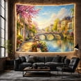 thumbnail image 6 of Sunny European Canal Town with Stone Bridges and Blossoming Trees Serene Vintage for Travel Enthusiasts Scenic Wall Art Decor Housewarming Gift Tapestry Wall Hanging for Bedroom and Living Room, 6 of 7