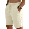 thumbnail image 5 of Men Casual Shorts, Solid Elastic Waist Loose Fit Pocket Beach Pants, Quick Dry Breathable Lightweight for Hiking Gym Daily Wear, Summer Vacation | AESTIVO,Beige 2XL, 5 of 9