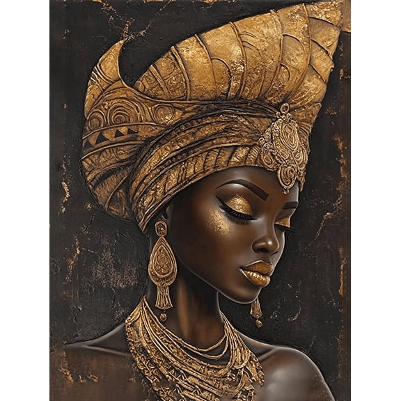 Golden African Woman Canvas Wall ArtSuitable for Living Room Office Dining Room and Hallway Decoration.