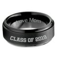 thumbnail image 2 of Tungsten Graduating Class Of 2019 Engraved Love Mom Band Ring 8mm Men Women Comfort Fit Black Step Bevel Edge Brushed Polished, 2 of 4