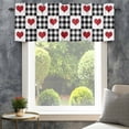 thumbnail image 4 of Valentine's Day Valances for Windows Red Heart Buffalo Plaid Black White Rod Pocket Curtain Valance Window Treatment Short Curtains for Kitchen Living Room, 60"x14", 4 of 9