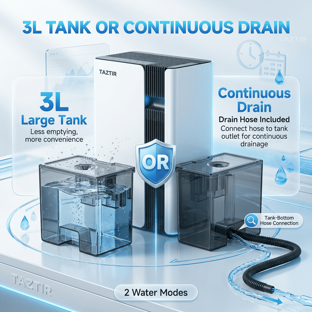 Quiet Dehumidifier For Bedroom 3L Tank, Up To 1500ML/Day Moisture Removal For Home, Basement Bathroom Living Room, 30-60㎡ Coverage, 2 Drainage Modes, Sleep Mode, Timer, Smart Touch Control