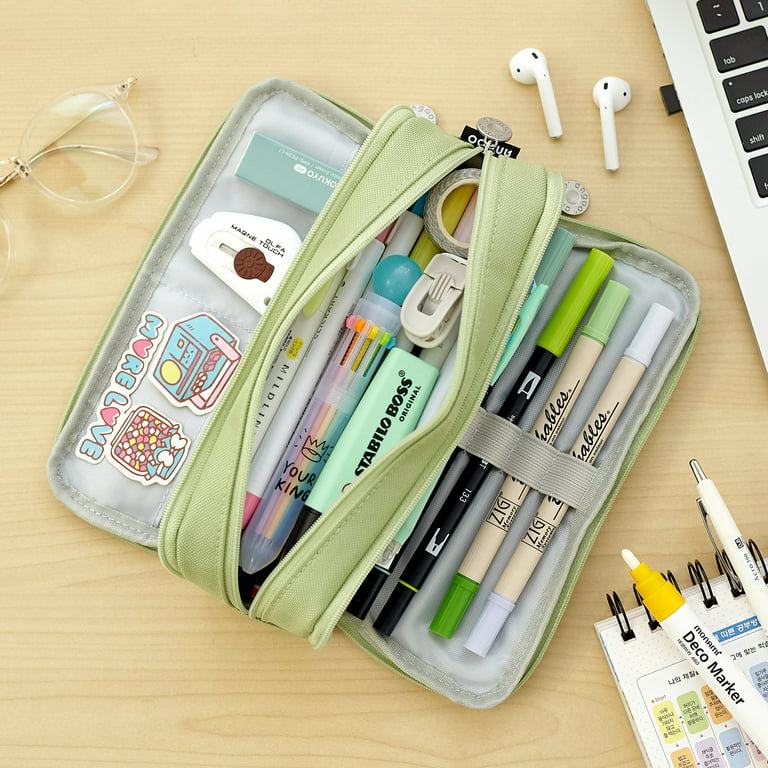 Sooez Large Pencil Case,Big Capacity Pencil Bag with 3 Compartments,Cute  Canvas Pencil Pouch Organizer with Zipper, Portable Stationery Pen Bag,  Cute School Supplies for Teen Girls, Mint Green - Yahoo Shopping