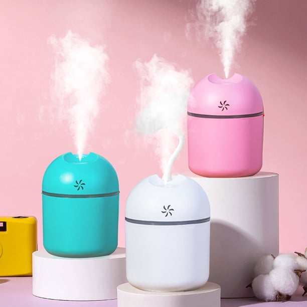 Humidificador USB portátil con luz - 300 ml de niebla fría y silenciosa para dormitorio, oficina, escritorio, plantas - fácil de limpiar, blanco verde rosa